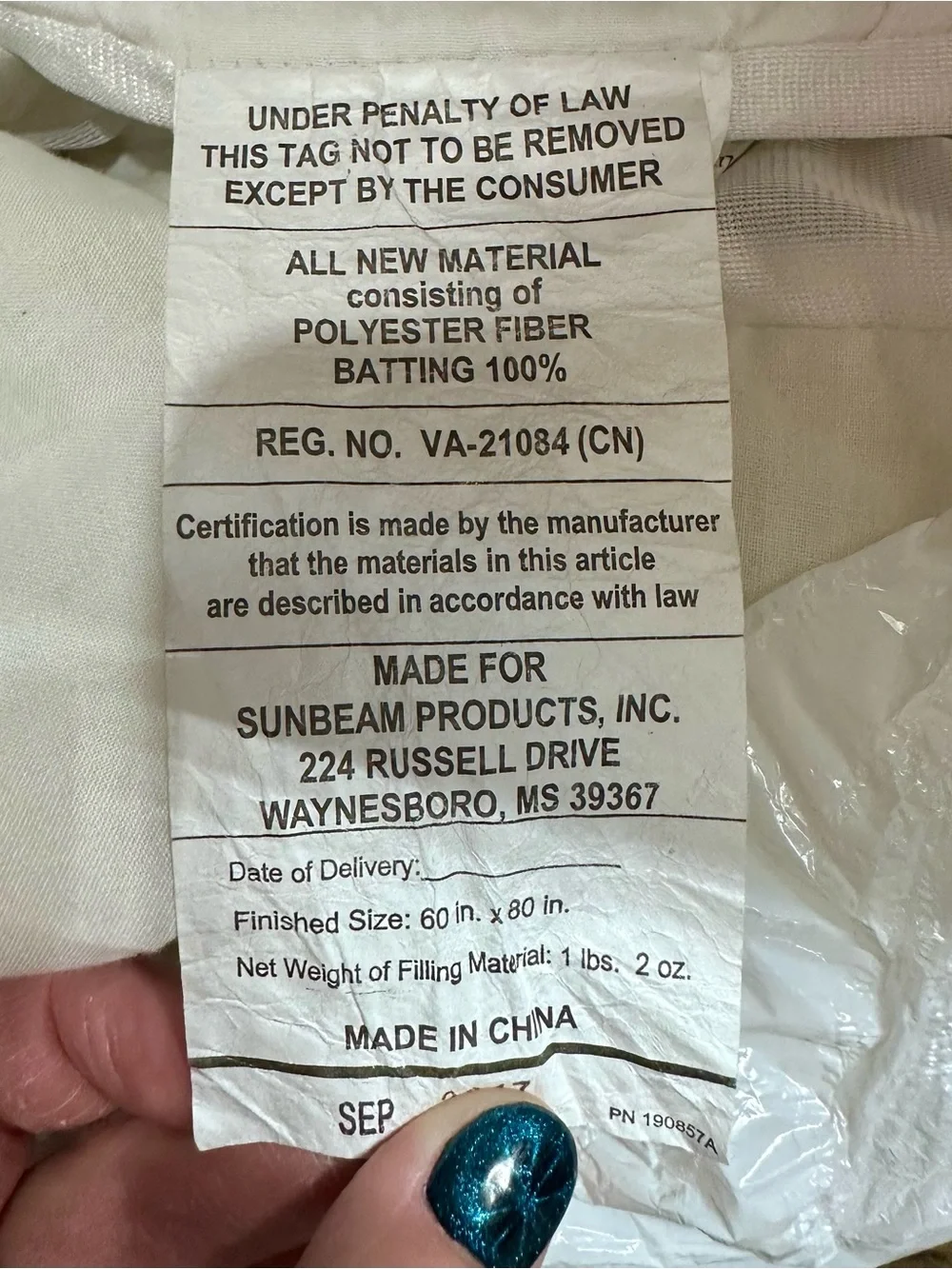 Sunbeam White Mattress Protector with Temperature Control Pad Queen